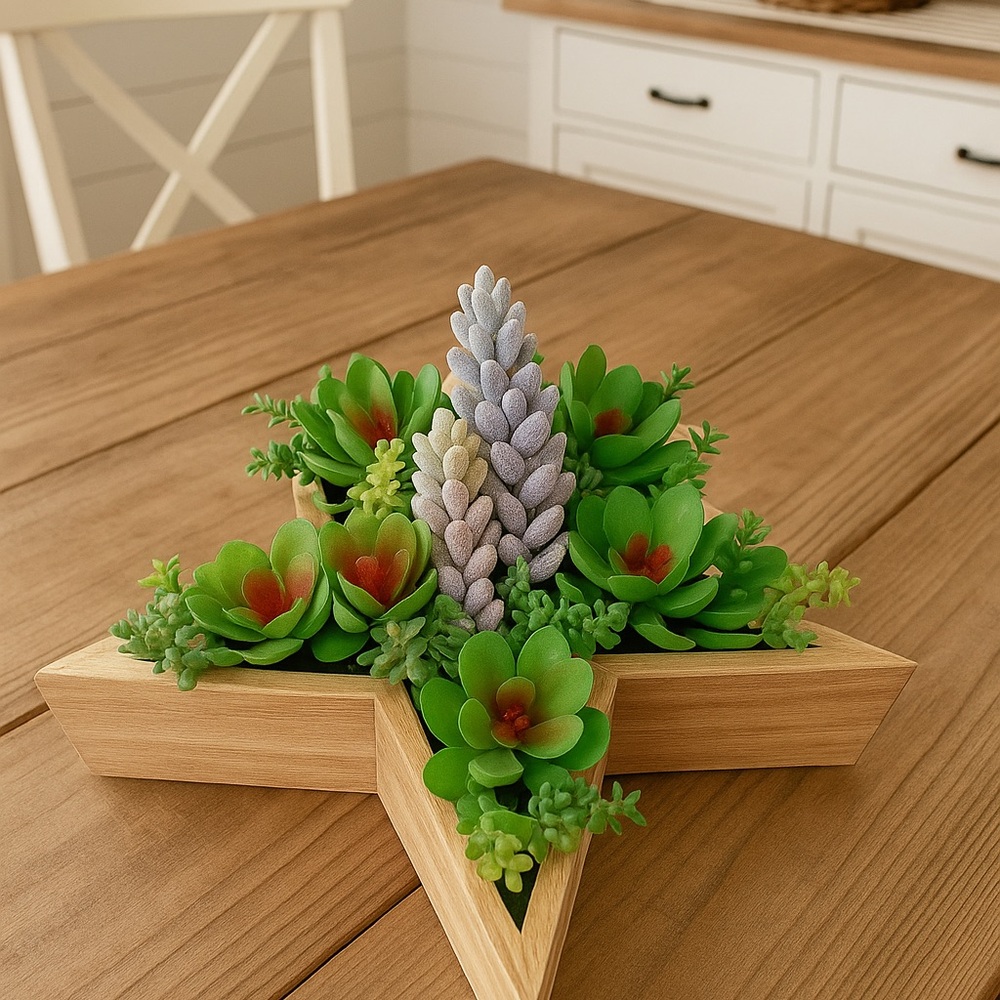Wooden‎ Star Faux Succulent Arrangement Boho Farmhouse Décor 12”